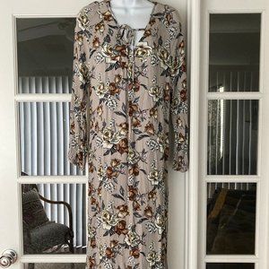 NATURAL LIFE Long Sleeve Fall Floral  Gauze like Rayon Maxi Dress L